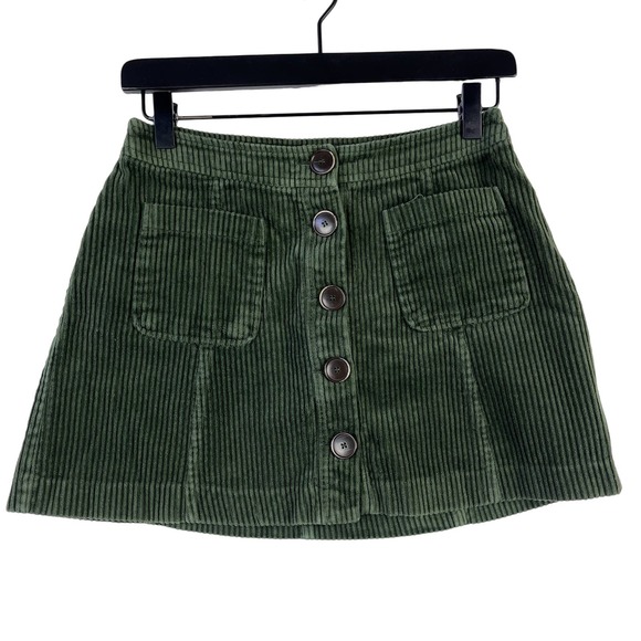 Zara Womens (S) TRF Corduroy Mini Button Front A-Line Cotton Skirt Green - Picture 1 of 9